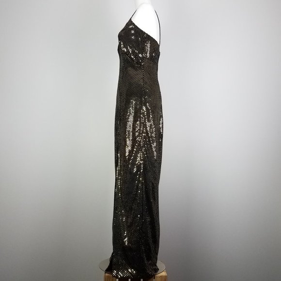 90's Vintage Velveteen Gold Confetti Sequin Evening Gown by J Reynolds Designs - Picture 4 of 11